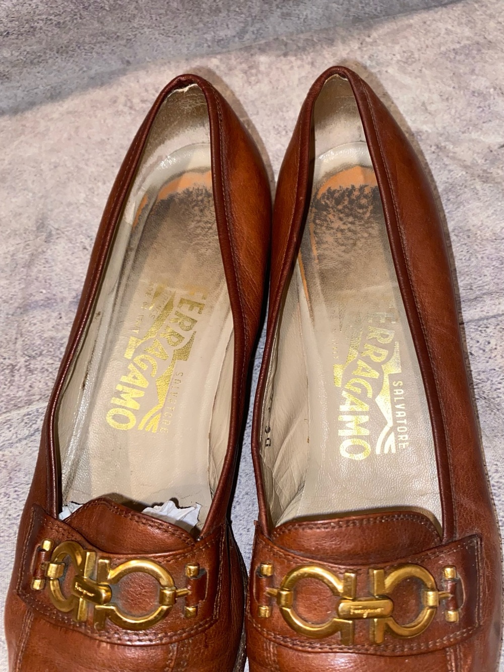 Ferragamo Gancini Horsebit Accent Gold Leather Loafers Shoes Flats 7.5 Vintage - Picture 4 of 9